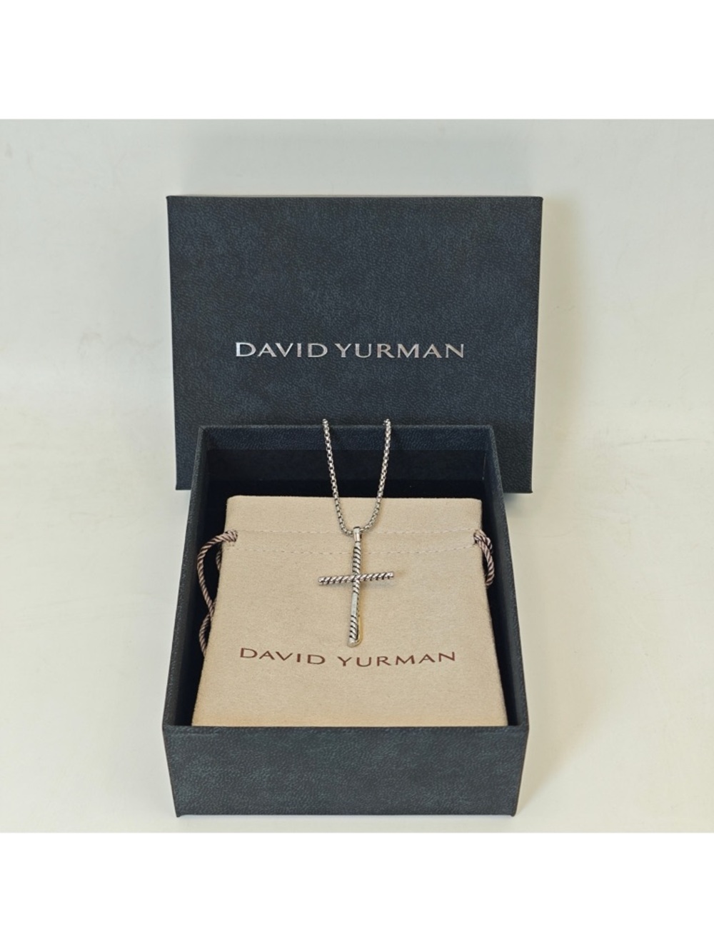 David Yurman Silver Cable Cross Pendant Necklace